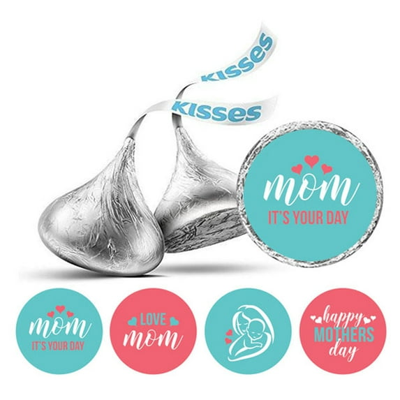 Darling Souvenir Mom It's Your Day Stickers Candy Chocolate Labels 190 Pcs DIY-Teal Blue & Pink