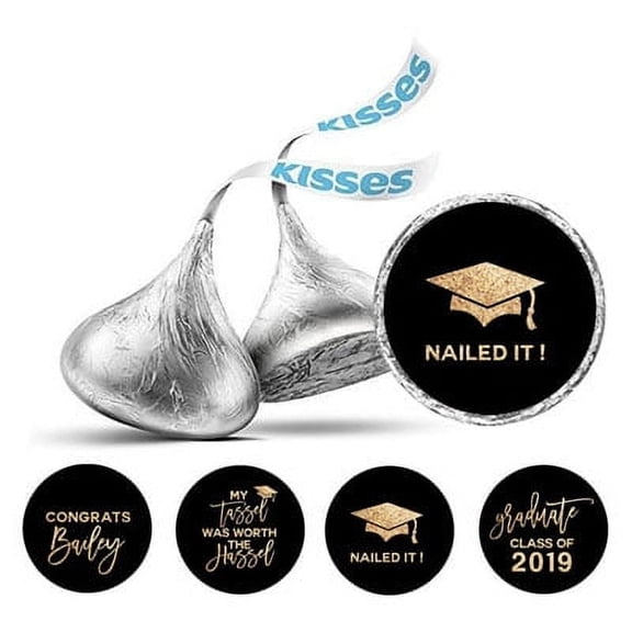 Darling Souvenir chocolate Candy Party Favor Graduation Theme Stickers 190 Pcs-Black & Golden