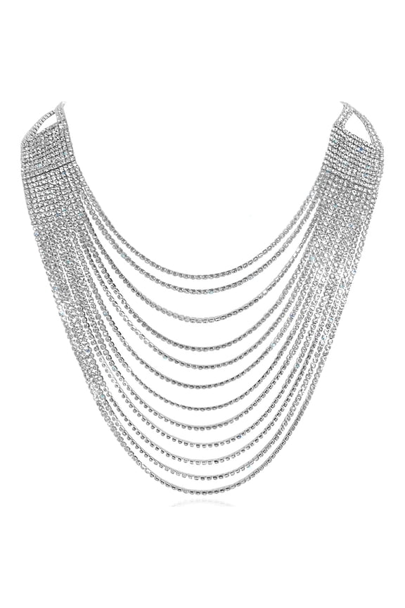 Rhinestone Necklace for Women - Silver Statement Chunky Bib Necklaces