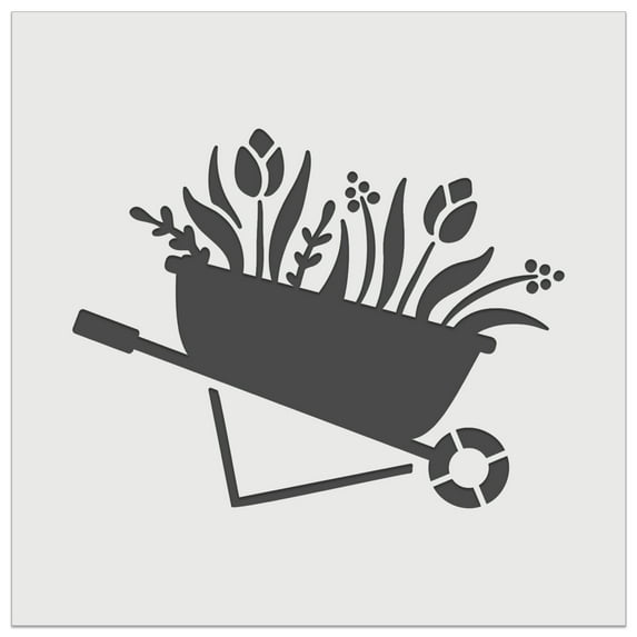 Darling Wheelbarrow Spring Summer Flowers Gardening DIY Cookie Wall Craft Stencil - 5.5 Inch