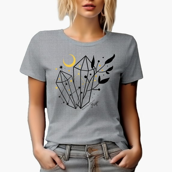 Darling You Are Magic, Boho Mystical & Celestial Art Merch Gift, Heather Grey T-Shirt, Large