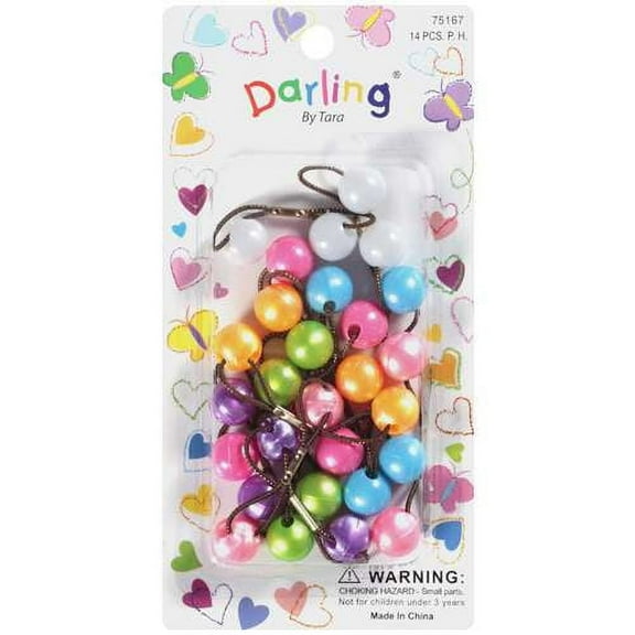 Darling by Tara Girls 14mm Twinbead Ball Assorted Color Metal Ponytail Elastics - 14 Pcs.