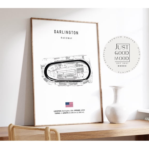 Darlington Raceway Poster · Historic Nascar Raceway USA · Motorsport Gift For Racing Fans · Wall Decor Print (Un ), Modern Wall Decor , Poster Print Only