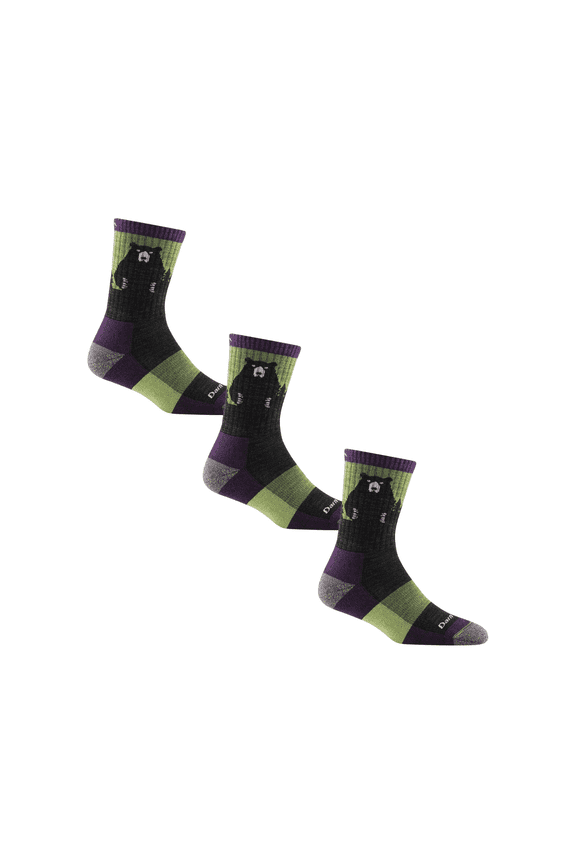 Darn Tough Bear Town Micro Crew Lightweight with Cushion, Lime, Small (3-Pack)