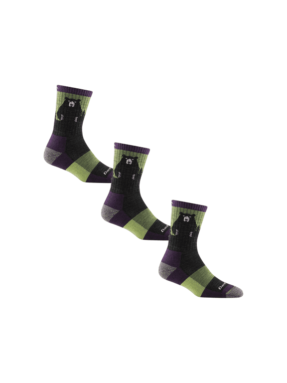 Darn Tough Bear Town Micro Crew Lightweight with Cushion, Lime, Small (3-Pack)