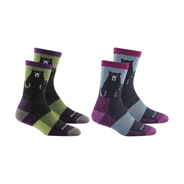 Darn Tough Bear Town Micro Crew Lightweight with Cushion, Medium, Purple, Lime (Variety Pack)