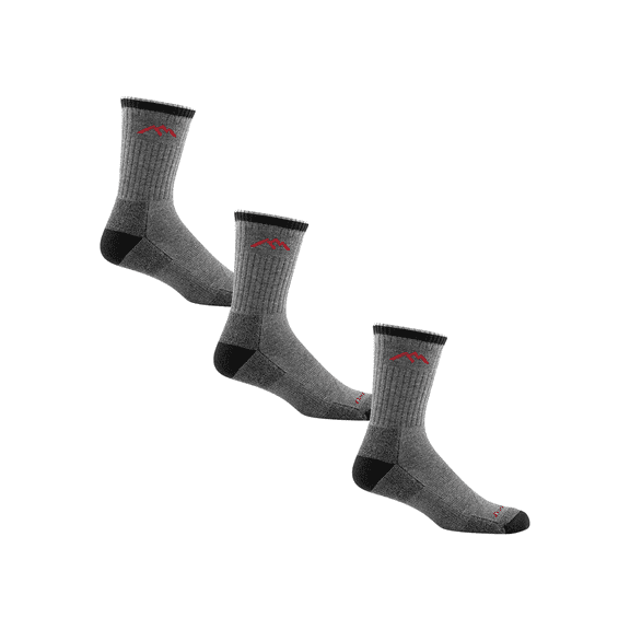 Darn Tough Hiker Coolmax Micro Crew Midweight with Cushion, Gray/Black, Large (3-Pack)