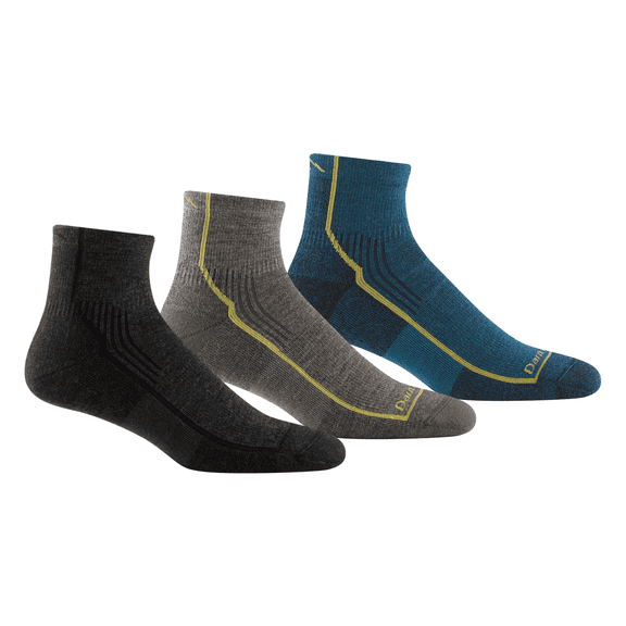 Darn Tough Men's Hiker 1/4 Midweight Cushion Socks – Onyx Black, Taupe & Dark Teal, Medium (Variety Pack)