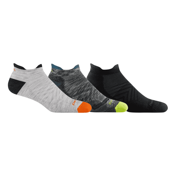 Darn Tough Men's Run No Show Tab Ultra-Lightweight with Cushion Sock (Style 1039), Large, Ash/ Black/ Comet (Variety Pack)