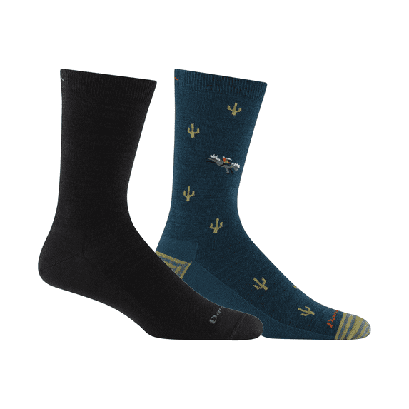 Darn Tough Men's Solid and Funky Crew Lifestyle Socks, Large, Black & Dark Teal (Variety Pack)