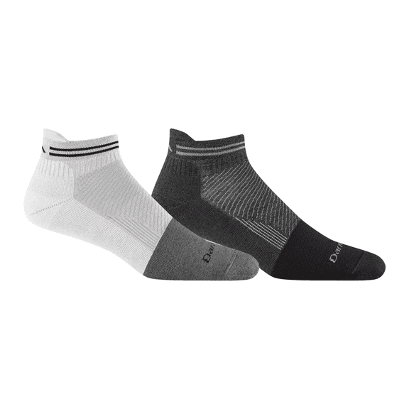 Darn Tough Steely No Show Tab Lightweight with Cushion w/ Full Cushion Toe Box, Large, Gravel & White (Variety Pack)