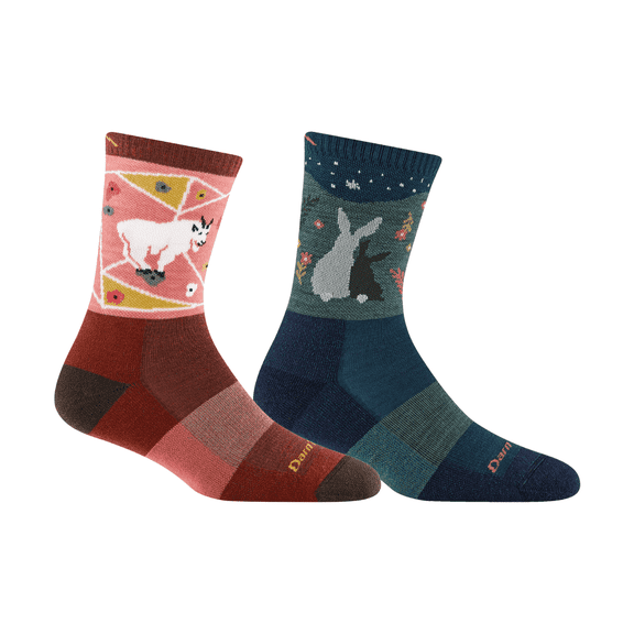 Darn Tough Women's Critter Club Micro Crew Lightweight with Cushion, Canyon & Eclipse, Medium (Variety Pack)