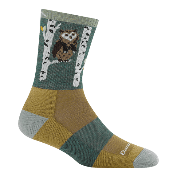Darn Tough Women's Critter Club Micro Crew Lightweight with Cushion Hiking Socks, Owl Green, Medium