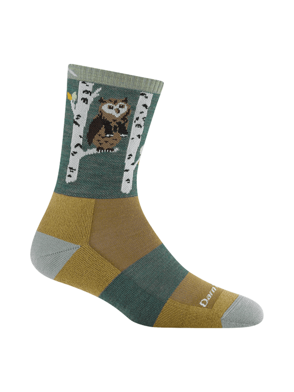 Darn Tough Women's Critter Club Micro Crew Lightweight with Cushion Hiking Socks, Owl Green, Medium