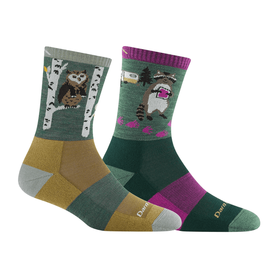 Darn Tough Women's Critter Club Micro Crew Lightweight with Cushion Hiking Socks, Owl Green & Raccon Moss, Medium (Variety Pack)
