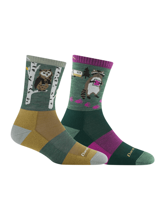 Darn Tough Women's Critter Club Micro Crew Lightweight with Cushion Hiking Socks, Owl Green & Raccon Moss, Medium (Variety Pack)