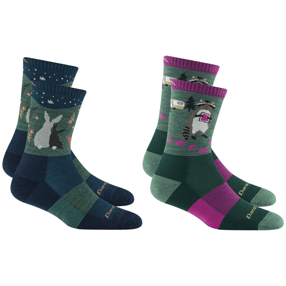 Darn Tough Women's Critter Club Micro Crew Lightweight with Cushion, Moss & Eclipse, Medium (Variety Pack)