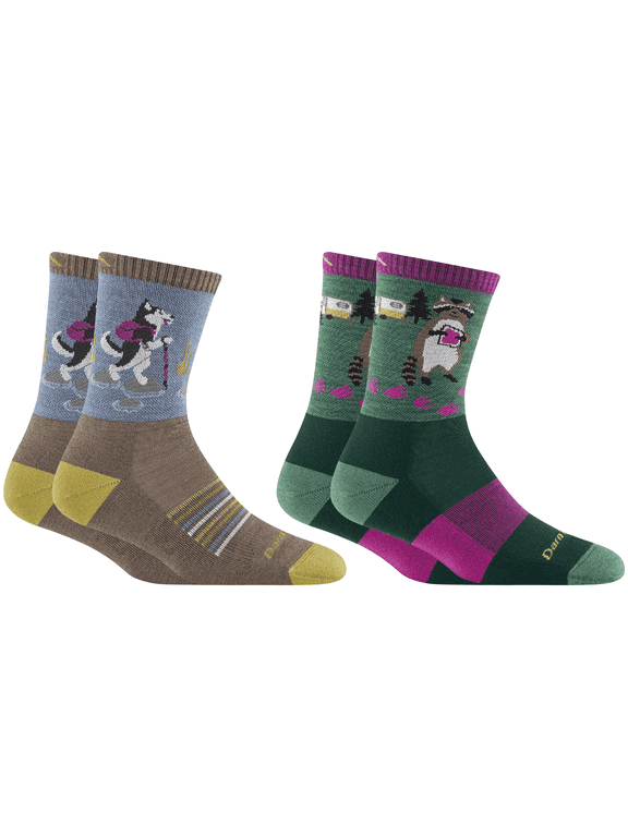 Darn Tough Women's Critter Club Micro Crew Lightweight Hiking Socks with Cushion, Medium, Moss / Bark (Variety Pack)