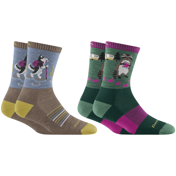 Darn Tough Women's Critter Club Micro Crew Lightweight Hiking Socks with Cushion, Medium, Moss / Bark (Variety Pack)