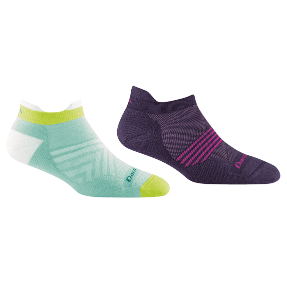 Darn Tough Women's Run Variety Pack No Show Tab Ultra-Lightweight Running Socks with Cushion, Medium Size, Aqua & Blackberry