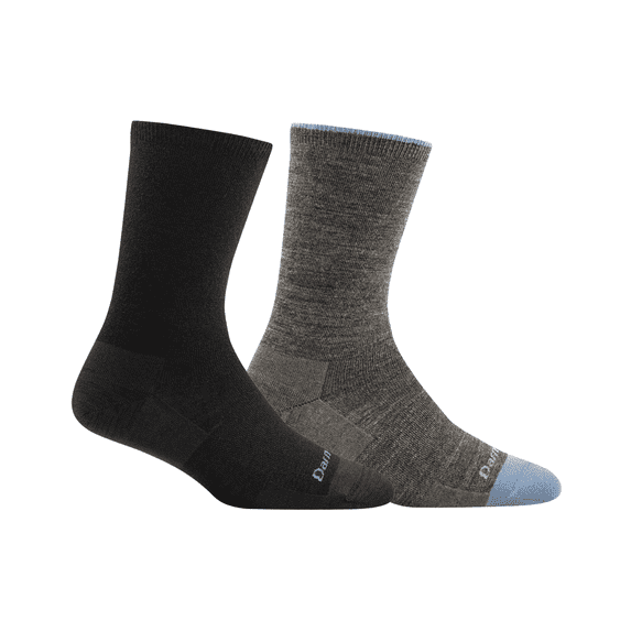 Darn Tough Women's Solid Basic Crew Lightweight Sock (Style 6012) Black & Taupe, Medium (Variety Pack)