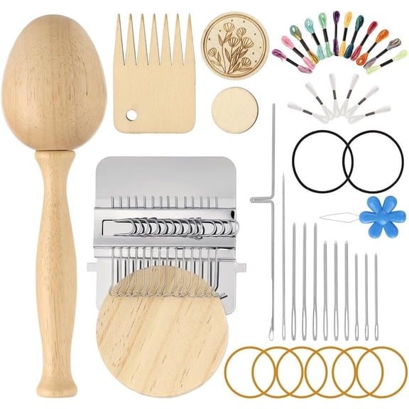 Darning Egg Weaving Tool Set with Small Weaving Loom Kit, Darning Thread Set for DIY, Egg-Shaped Patch Weaving Tool for Socks, 14-Hook Mini Speedweve Style Weaving Loom