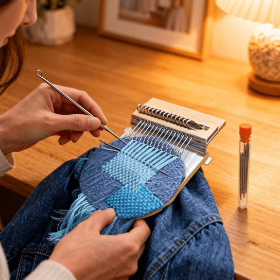 Darning Loom Kit, Patchmaker Loom for DIY Weaving Arts, Portable Sewing Kit for Mending Clothes and Creating Custom Patches(21 Needles)