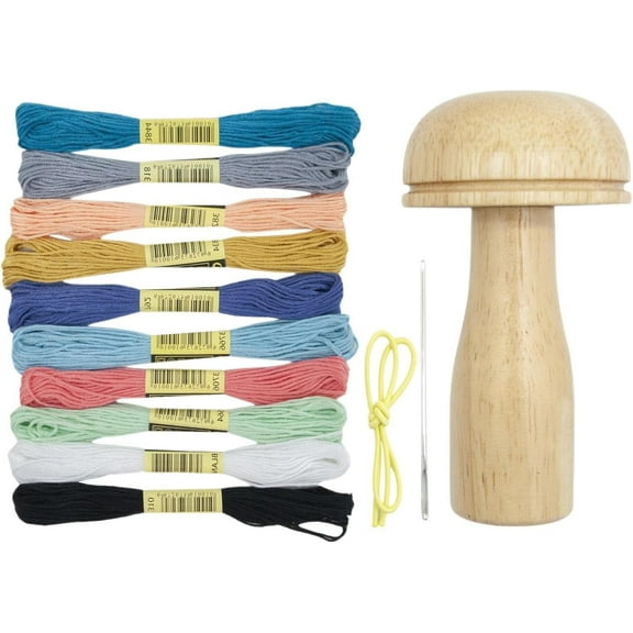 Darning Mushroom and Wooden Sewing Tool Kit, complete with sewing needles and threads, perfect for darning socks, sweaters, pants, hats, scarves, and DIY handicrafts.