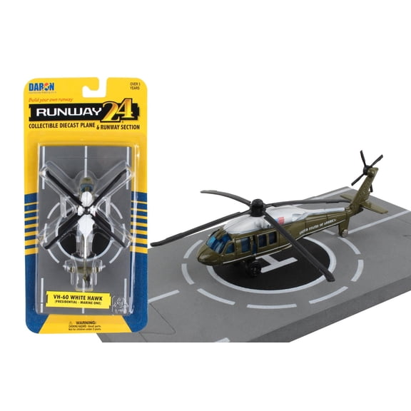 Sikorsky VH-60 White Hawk Helicopter Olive Drab w/White Top "Presidential Helicopter" w/Runway Section Diecast Model by Runway24