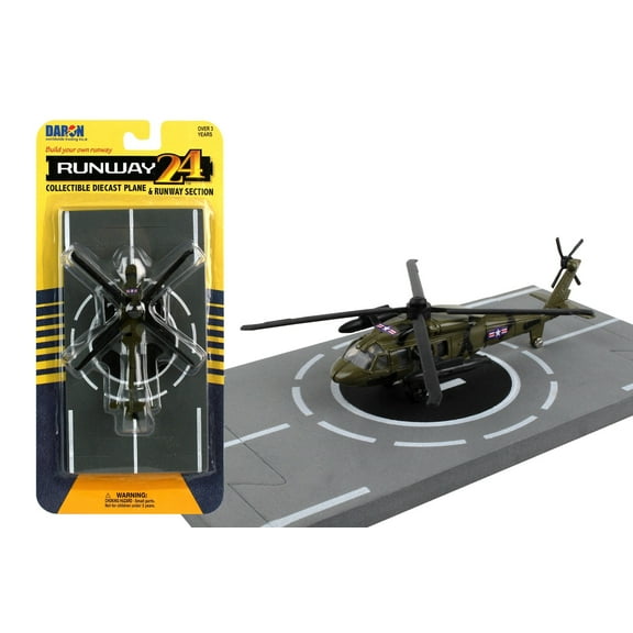 Sikorsky UH-60 Black Hawk Helicopter Olive Drab "United States Army" with Runway Section Diecast Model by Runway24