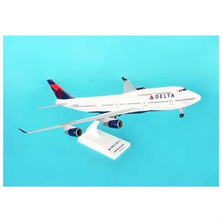 Delta 747-400 White Polished Plastic Airplane Model with Gear