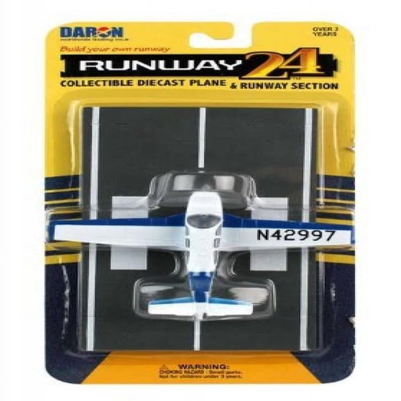 Beechcraft Bonanza Aircraft White with Blue Stripes "N42997" with Runway Section Diecast Model Airplane by Runway24