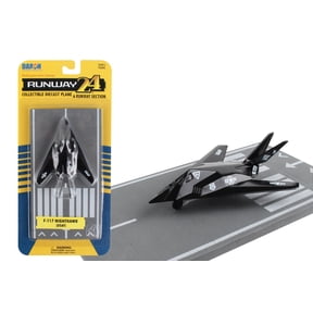 Lockheed F-117 Nighthawk Stealth Aircraft Black "United States Air Force" with Runway Section Diecast Model Airplane by Runway24