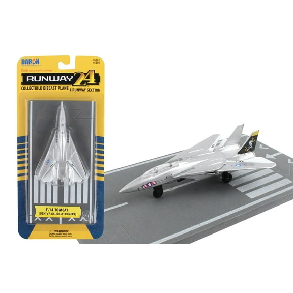 Grumman F-14 Tomcat Fighter Aircraft Silver Met "US Navy VF-84 Jolly Rogers" w/Runway Section Diecast Model Airplane by Runway24