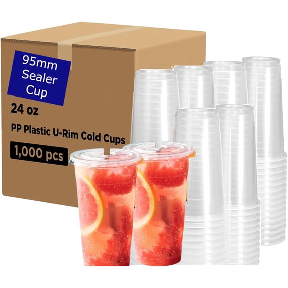 Bulk 12oz Clear Plastic Cups - 2,000 Count, 95mm U-Rim For Sealing Machines, BPA-Free