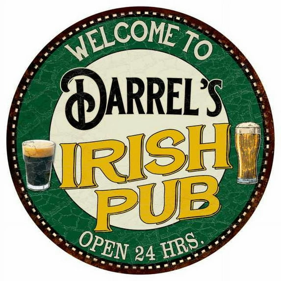 Darrel's Irish Pub 12" Round Metal Sign Kitchen Bar Wall Décor 200120036262