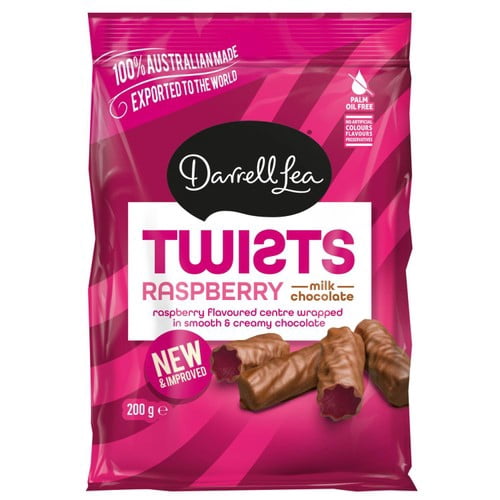 Darrell Lea Chocolate Coated Raspberry Liquorice Twists 200g, British Import (Pack of 6)