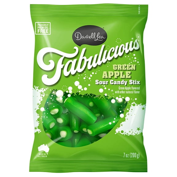 Darrell Lea Fabulicious Green Apple Sour Candy Stix, 7 Ounce (Pack of 1) | Soft and Tangy, No Artificial Flavors, Palm Oil Free, Made in Australia, Shareable