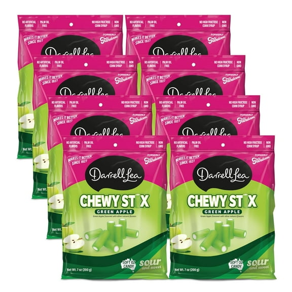 Darrell Lea Fabulicious Green Apple Sour Candy Stix, 7 Oz, Pack of 8