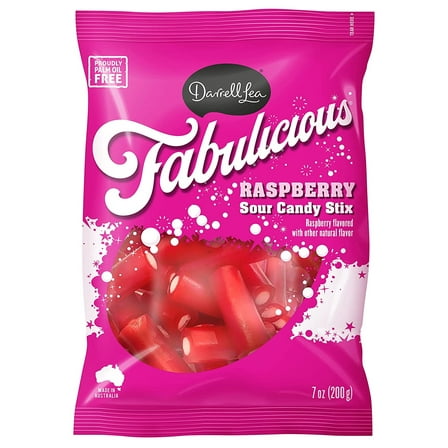 Darrell Lea Fabulicious Raspberry Sour Candy Stix, 7oz Bag, Pack of 1
