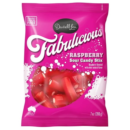 Darrell Lea Fabulicious Raspberry Sour Candy Stix, 7oz Bag, Pack of 1