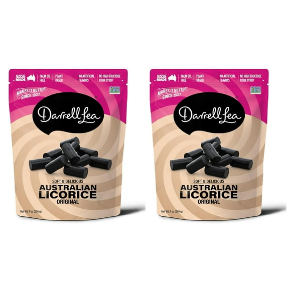 Darrell Lea Soft Australian ESF27 Licorice, Original Black 7 Ounce Bag (2-Pack) | Non-GMO, No Palm Oil, Plant Based, No High Fructose Corn Syrup | Soft & Chewy Licorice Candy, Made in Australia