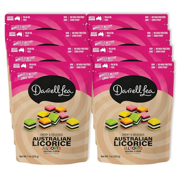 Darrell Lea Soft Australian Licorice, Non-GMO, No Palm Oil, Plant Based, No High Fructose Corn Syrup, Soft & Chewy, Made in Australia, Allsorts, 7 OZ (Pack of 8)