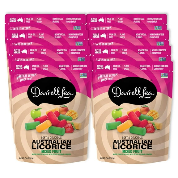 Darrell Lea Soft Australian Licorice, Non-GMO, No Palm Oil, Plant Based, No High Fructose Corn Syrup, Soft & Chewy, Made in Australia, Mixed Fruit, 7 OZ (Pack of 8)