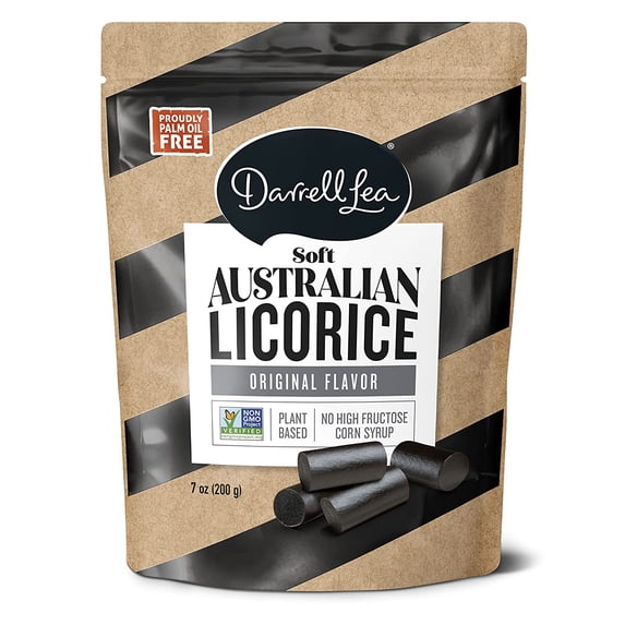 Darrell Lea Soft Australian Made Licorice, Original Black Flavor, 7 Ounce Bag (Pack of 1) | Non-GMO, No Palm Oil, No Artificial Flavors, Plant-Based, Kosher