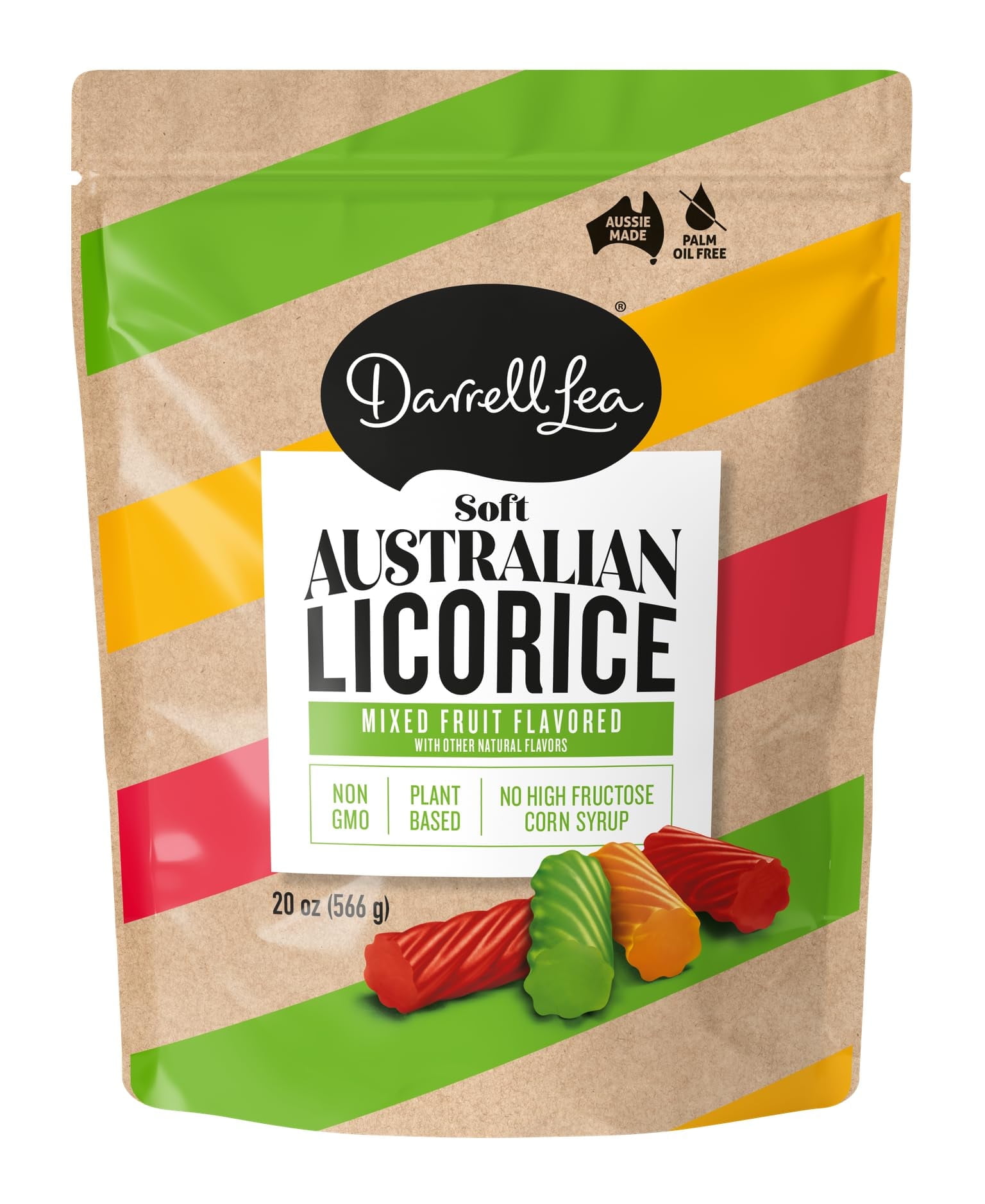 Darrell Lea Soft Australian MSF2 Licorice, Mixed Fruit Flavor, Ounce Bag (1-Pack) | Non-GMO, No Palm Oil, Plant Based, No High Fructose Corn Syrup | Soft & Chewy Licorice Candy, Made in Australia