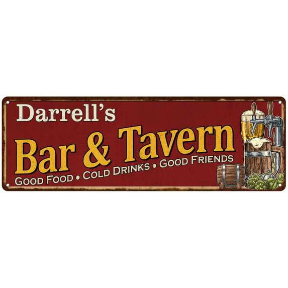 Darrell's Bar and Tavern Red Chic Sign Man Cave Decor Gift 8x24 108240002388