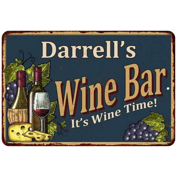Darrell's Wine Bar Sign Green Rustic Decor 8 x 12 Matte Finish Metal 108120055372