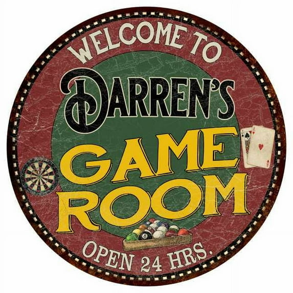 Darren's Game Room 12" Round Metal Sign Bar Kitchen Red Wall Décor 200120032263