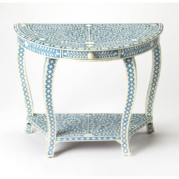 Vivienne Bone Inlay Demilune Console Table in Sky Blue 3881319